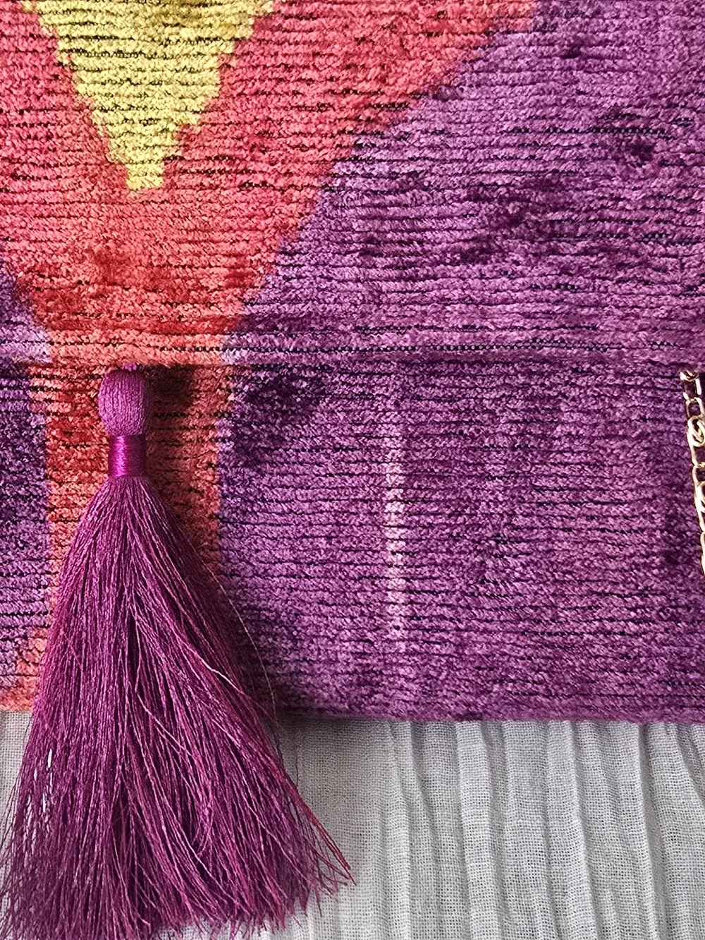 Handcrafted Purple Tassel Foldover Clutch